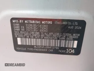 2024 Mitsubishi Mirage ES z VIN ML32FUFJ2RHF13785, wystawiony jako IAAI lot #42172271 z przebiegiem 5 352 mil mil oraz . Historia ofert i sprzedaży dostępna na DreamBid. Obrazek 9.