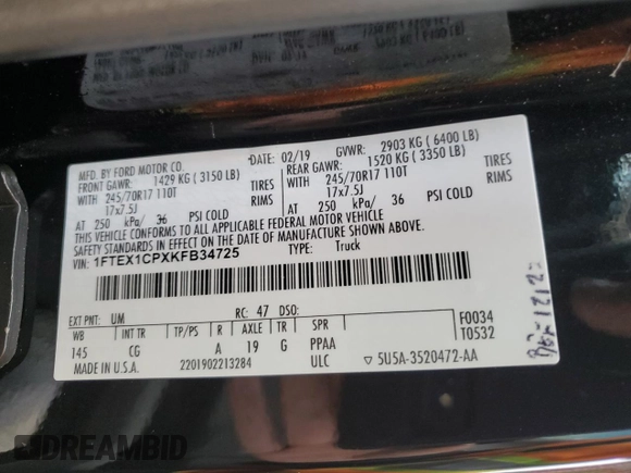 2019 Ford F-150 XL with VIN 1FTEX1CPXKFB34725, listed as a Copart auction lot 55828445 with 79,828 mi miles and Salvage title. Bid and sale history available at DreamBid. Image 12.