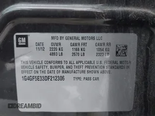 2013 Buick LaCrosse Premium 1 with VIN 1G4GF5E33DF212306, listed as a IAAI auction lot 42119000 with 181,865 mi miles and . Bid and sale history available at DreamBid. Image 9.