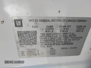 2020 Chevrolet Equinox LT with VIN 2GNAXUEV2L6208430, listed as a IAAI auction lot 41217793 with 117,822 mi miles and . Bid and sale history available at DreamBid. Image 9.