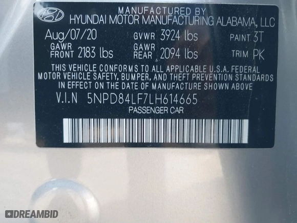 2020 Hyundai Elantra SEL with VIN 5NPD84LF7LH614665, listed as a IAAI auction lot 41407540 with 66,173 mi miles. Bid and sale history available at carsss.com. Image 9.