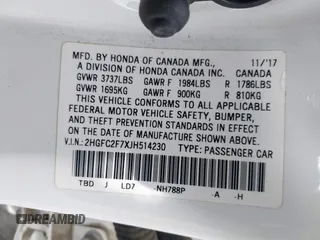 2018 Honda Civic EX с VIN 2HGFC2F7XJH514230, выставлен на аукционе IAAI как лот 41753552 с пробегом 137 232 миль миль и . История ставок и продаж доступна на DreamBid. Изображение 9.