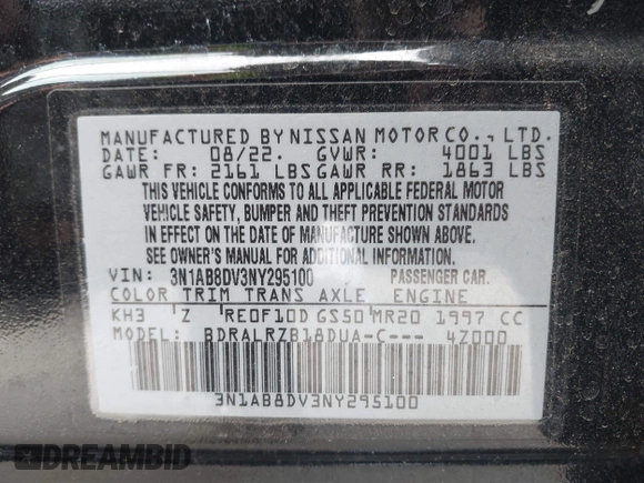 2022 Nissan Sentra SR z VIN 3N1AB8DV3NY295100, wystawiony jako IAAI lot #41901931 z przebiegiem 40 811 mil mil oraz . Historia ofert i sprzedaży dostępna na DreamBid. Obrazek 9.