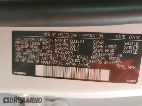 2018 Volvo XC60 Inscription with VIN LYVA22RL0JB082548, listed as a Copart auction lot 63017194 with 90,373 mi miles and Salvage Title. Bid and sale history available at DreamBid. Image 13.