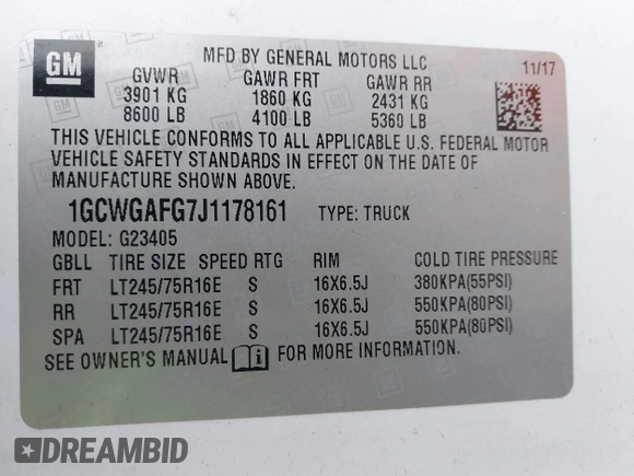 2018 Chevrolet Express Cargo with VIN 1GCWGAFG7J1178161, listed as a IAAI auction lot 41242918 with 119,323 mi miles and . Bid and sale history available at DreamBid. Image 9.