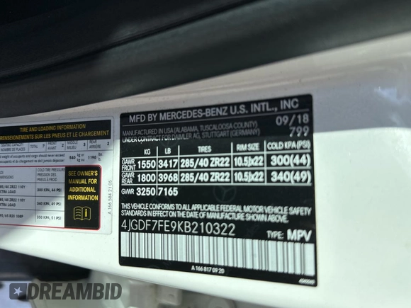 2019 Mercedes-Benz GLS 63 AMG z VIN 4JGDF7FE9KB210322, wystawiony jako Copart lot #50453105 z przebiegiem 44 984 mil mil oraz Szkoda całkowita • Salvage title. Historia ofert i sprzedaży dostępna na DreamBid. Obrazek 10.