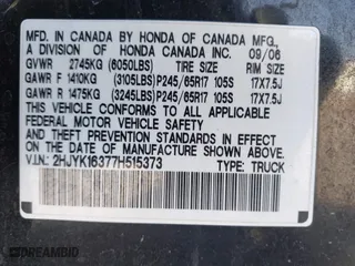 2007 Honda Ridgeline RTX with VIN 2HJYK16377H515373, listed as a IAAI auction lot 41912195 with 200,683 mi miles. Bid and sale history available at carsss.com. Image 9.