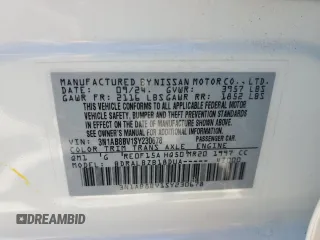 2025 Nissan Sentra S with VIN 3N1AB8BV1SY230678, listed as a Copart auction lot 58094955 with 11,700 mi miles and Salvage title. Bid and sale history available at DreamBid. Image 12.
