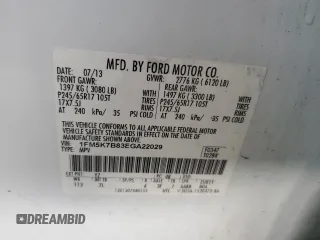 2014 Ford Explorer с VIN 1FM5K7B83EGA22029, выставлен на аукционе Copart как лот 61354955 с пробегом 158 654 миль миль и Списание • Salvage title. История ставок и продаж доступна на DreamBid. Изображение 13.