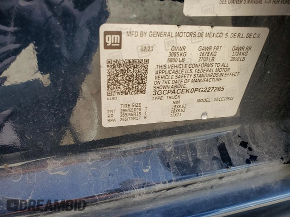 2023 Chevrolet Silverado 1500 LT with VIN 3GCPACEK0PG227265, listed as a Copart auction lot 52184595 with 17,666 mi miles and Salvage Title. Bid and sale history available at DreamBid. Image 13.