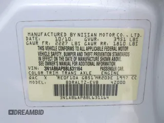 2011 Nissan Sentra S with VIN 3N1AB6AP8BL631164, listed as a IAAI auction lot 42650002 with 191,125 mi miles and . Bid and sale history available at DreamBid. Image 9.