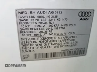 2013 Audi Q7 3.0T S line Prestige with VIN WA1DGAFE2DD010818, listed as a IAAI auction lot 41640066 with 155,738 mi miles. Bid and sale history available at carsss.com. Image 9.