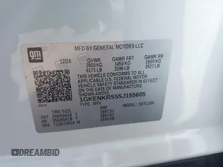 2025 GMC Acadia FWD Elevation z VIN 1GKENKRS5SJ155605, wystawiony jako IAAI lot #42322717 z przebiegiem 3508 mil mil oraz . Historia ofert i sprzedaży dostępna na DreamBid. Obrazek 9.