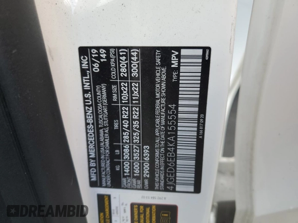 2019 Mercedes-Benz GLE 43 AMG z VIN 4JGED6EB4KA155554, wystawiony jako Copart lot #43769935 z przebiegiem 42 708 mil mil oraz Nie do naprawy • Non repairable. Historia ofert i sprzedaży dostępna na DreamBid. Obrazek 14.