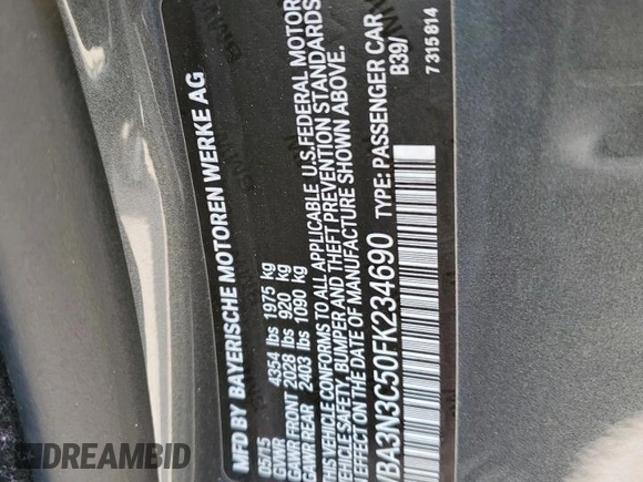 2015 BMW 4 Series 428i z VIN WBA3N3C50FK234690, wystawiony jako Copart lot #60149125 z przebiegiem 53 878 mil mil oraz Szkoda całkowita • Salvage title. Historia ofert i sprzedaży dostępna na DreamBid. Obrazek 12.