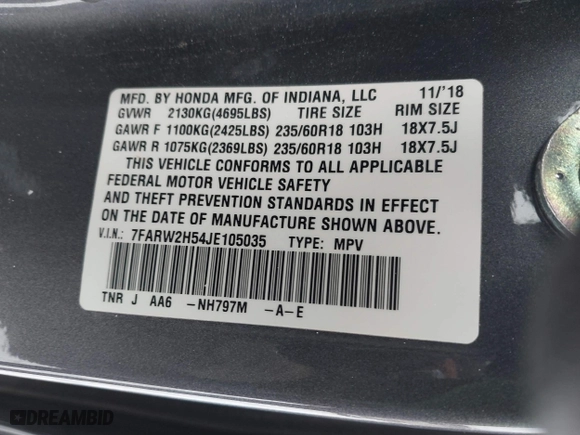 2018 Honda CR-V EX with VIN 7FARW2H54JE105035, listed as a IAAI auction lot 41395035 with 110,780 mi miles. Bid and sale history available at carsss.com. Image 9.