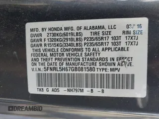2016 Honda Odyssey EX-L with VIN 5FNRL5H67GB081580, listed as a IAAI auction lot 41935281 with 201,000 mi miles and . Bid and sale history available at DreamBid. Image 8.