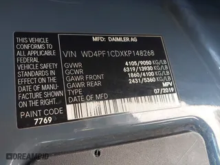 2019 Mercedes-Benz Sprinter Cargo Van with VIN WD4PF1CDXKP148268, listed as a IAAI auction lot 42000045 with 85,106 mi miles. Bid and sale history available at carsss.com. Image 9.
