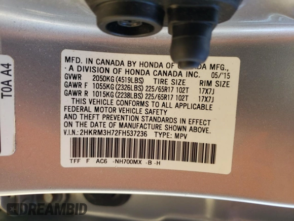 2015 Honda CR-V EX-L with VIN 2HKRM3H72FH537236, listed as a Copart auction lot 74345274 with 156,322 mi miles and Salvage Title. Bid and sale history available at carsss.com. Image 13.