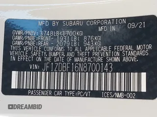 2022 Subaru BRZ Limited with VIN JF1ZDBF16N8700143, listed as a IAAI auction lot 41516860 with 39,183 mi miles and . Bid and sale history available at DreamBid. Image 9.
