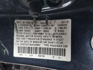 2018 Honda Civic Sedan EX with VIN 2HGFC2F78JH535822, listed as a IAAI auction lot 41375563 with 103,859 mi miles. Bid and sale history available at carsss.com. Image 9.