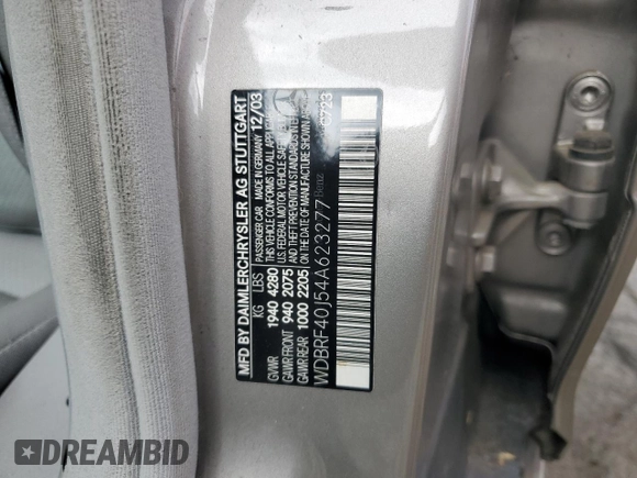 2004 Mercedes-Benz C 230 Kompressor with VIN WDBRF40J54A623277, listed as a Copart auction lot 45769675 with 166,842 mi miles and Salvage Title. Bid and sale history available at DreamBid. Image 14.