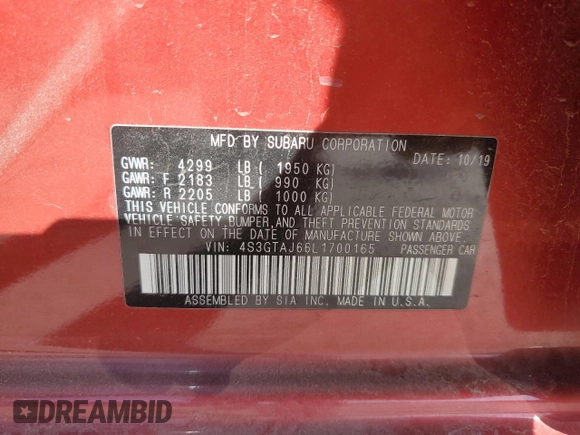 2020 Subaru Impreza Special Sports with VIN 4S3GTAJ66L1700165, listed as a Copart auction lot 57432505 with 25,705 mi miles and Salvage title. Bid and sale history available at DreamBid. Image 13.