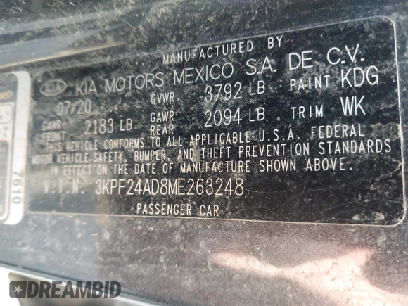 2021 Kia Forte LXS z VIN 3KPF24AD8ME263248, wystawiony jako IAAI lot #42110442 z przebiegiem 76 323 mil mil oraz . Historia ofert i sprzedaży dostępna na DreamBid. Obrazek 9.
