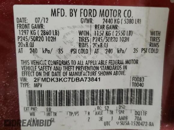 2013 Ford Edge Limited with VIN 2FMDK3KC7DBA73841, listed as a Copart auction lot 46984745 with 236,349 mi miles and Clean Title. Bid and sale history available at carsss.com. Image 15.