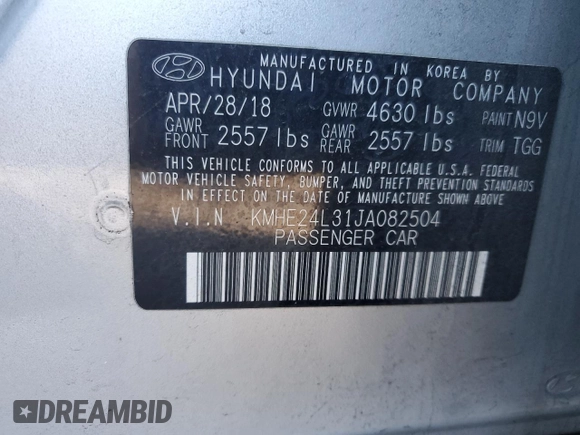 2018 Hyundai Sonata Hybrid SE with VIN KMHE24L31JA082504, listed as a Copart auction lot 88340645 with 91,148 mi miles and Salvage Title. Bid and sale history available at carsss.com. Image 12.