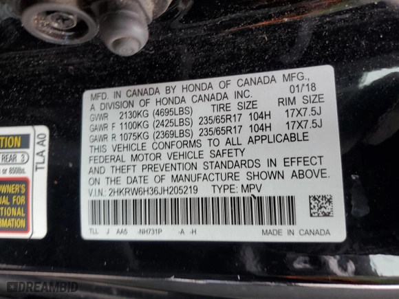 2018 Honda CR-V LX with VIN 2HKRW6H36JH205219, listed as a Copart auction lot 49997965 with 84,349 mi miles and Salvage Title. Bid and sale history available at carsss.com. Image 15.