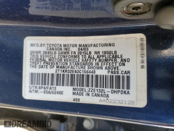 2003 Toyota Matrix Std z VIN 2T1KR32E63C156448, wystawiony jako Copart lot #59611365 z przebiegiem 73 908 mil mil oraz Czysty tytuł • Clean title. Historia ofert i sprzedaży dostępna na DreamBid. Obrazek 12.