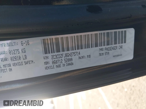 2016 Dodge Challenger R/T Scat Pack z VIN 2C3CDZFJ8GH275714, wystawiony jako IAAI lot #41867179 z przebiegiem Nie podano mil oraz . Historia ofert i sprzedaży dostępna na DreamBid. Obrazek 9.