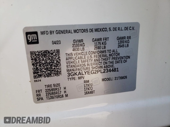 2023 GMC Terrain AT4 z VIN 3GKALYEG2PL234481, wystawiony jako Copart lot #49389095 z przebiegiem 8 555 mil mil oraz Szkoda całkowita • Salvage title. Historia ofert i sprzedaży dostępna na DreamBid. Obrazek 14.