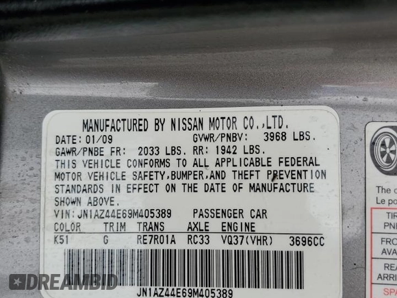 2009 Nissan 370Z z VIN JN1AZ44E69M405389, wystawiony jako Copart lot #43340975 z przebiegiem 31 521 mil mil oraz Szkoda całkowita • Salvage title. Historia ofert i sprzedaży dostępna na DreamBid. Obrazek 14.