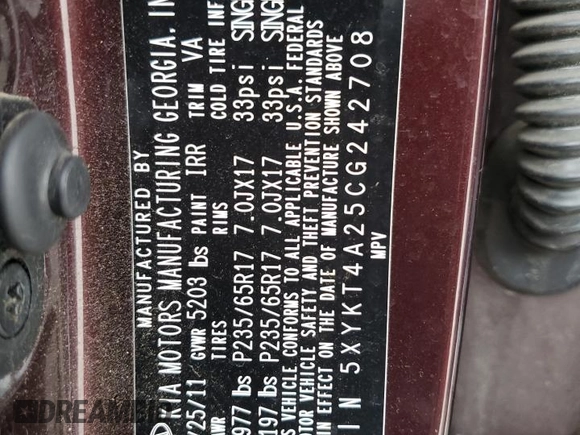 2012 Kia Sorento LX with VIN 5XYKT4A25CG242708, listed as a Copart auction lot 51382155 with 156,175 mi miles and Salvage Title. Bid and sale history available at carsss.com. Image 14.