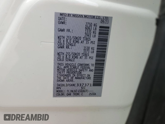 2024 Infiniti QX60 Luxe with VIN 5N1DL1FSXRC337371, listed as a Copart auction lot 46579505 with 11,104 mi miles and Clean title. Bid and sale history available at DreamBid. Image 13.