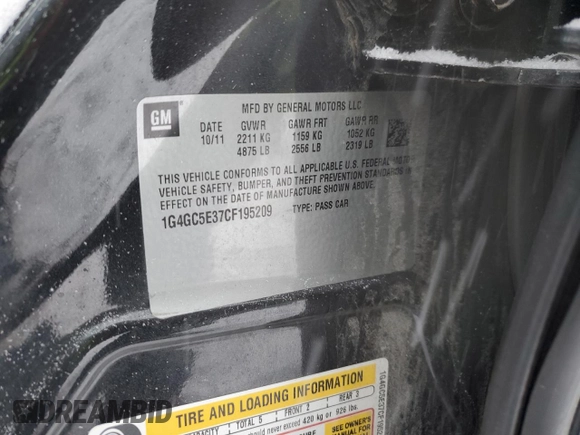 2012 Buick LaCrosse Leather with VIN 1G4GC5E37CF195209, listed as a Copart auction lot 42254565 with 44,074 mi miles and Salvage title. Bid and sale history available at DreamBid. Image 12.