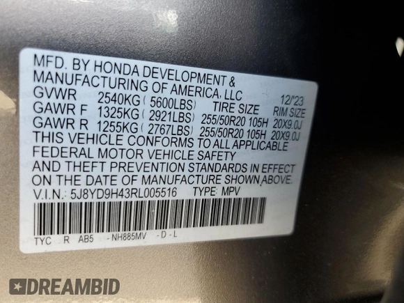 2024 Acura MDX Technology with VIN 5J8YD9H43RL005516, listed as a Copart auction lot 58522115 with 7,065 mi miles and Salvage title. Bid and sale history available at DreamBid. Image 14.