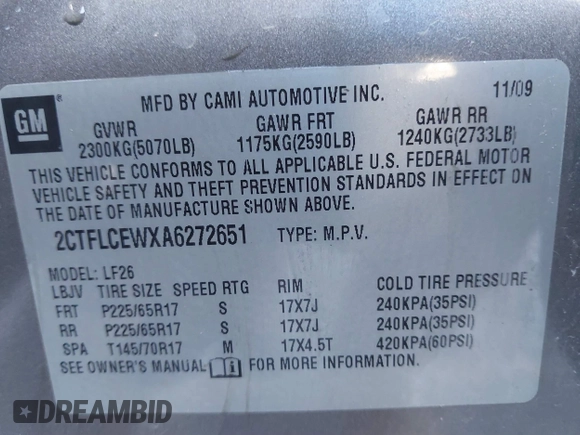 2010 GMC Terrain SLE-1 with VIN 2CTFLCEWXA6272651, listed as a IAAI auction lot 41649596 with 112,538 mi miles. Bid and sale history available at carsss.com. Image 9.