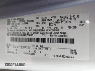 2020 Ford Transit Passenger XL with VIN 1FBAX2C83LKB73618, listed as a IAAI auction lot 41454898 with 46,327 mi miles and . Bid and sale history available at DreamBid. Image 9.