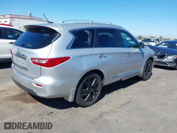 2013 Infiniti JX35 with VIN 5N1AL0MMXDC345352, listed as a IAAI auction lot 40145431 with 105,286 mi miles and . Bid and sale history available at DreamBid. Image 4.