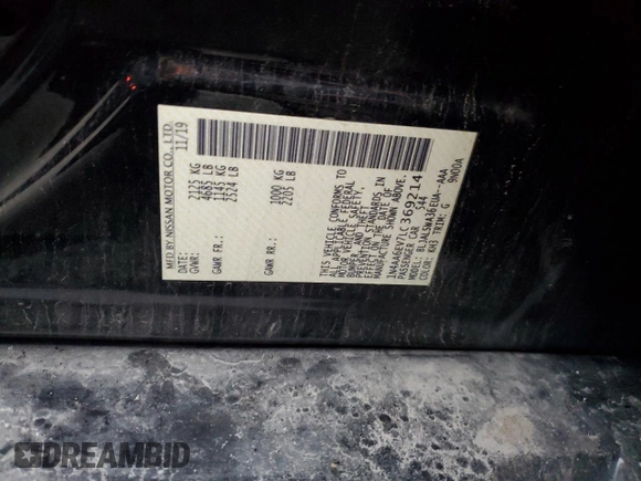 2020 Nissan Maxima SR with VIN 1N4AA6EV7LC369214, listed as a Copart auction lot 85699354 with 60,797 mi miles and Salvage Title. Bid and sale history available at DreamBid. Image 13.