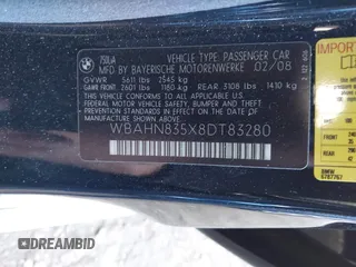 2008 BMW 7 Series 750Li z VIN WBAHN835X8DT83280, wystawiony jako IAAI lot #41735528 z przebiegiem 103 464 mil mil oraz . Historia ofert i sprzedaży dostępna na DreamBid. Obrazek 9.