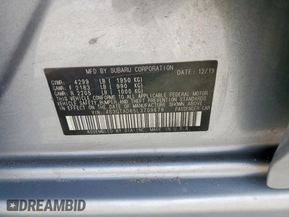 2020 Subaru Impreza Premium with VIN 4S3GTAD65L3709679, listed as a Copart auction lot 61645765 with 65,146 mi miles and Salvage title. Bid and sale history available at DreamBid. Image 12.