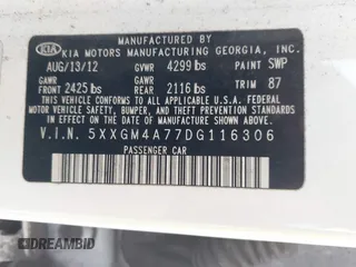 2013 Kia Optima LX with VIN 5XXGM4A77DG116306, listed as a IAAI auction lot 41872854 with 204,101 mi miles and . Bid and sale history available at carsss.com. Image 9.