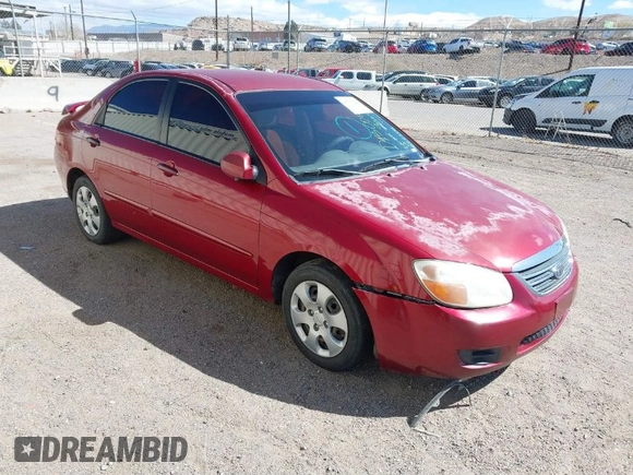 2008 Kia Spectra EX with VIN KNAFE121385509258, listed as a IAAI auction lot 41775275 with 174,102 mi miles. Bid and sale history available at carsss.com. Image 1.