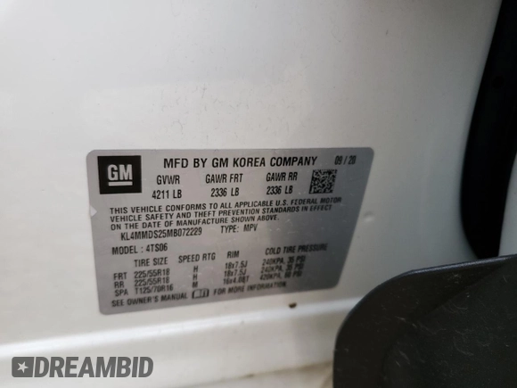 2021 Buick Encore GX Select with VIN KL4MMDS25MB072229, listed as a Copart auction lot 60198005 with 39,401 mi miles and Salvage title. Bid and sale history available at DreamBid. Image 13.