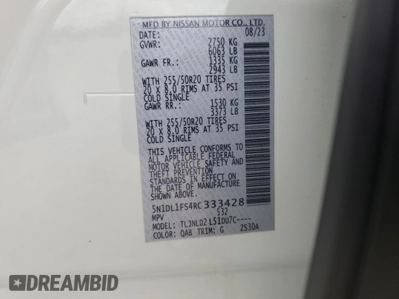 2024 Infiniti QX60 Luxe z VIN 5N1DL1FS4RC333428, wystawiony jako Copart lot #60544905 z przebiegiem 16 865 mil mil oraz Szkoda całkowita • Salvage title. Historia ofert i sprzedaży dostępna na DreamBid. Obrazek 12.