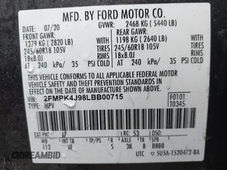 2020 Ford Edge SEL with VIN 2FMPK4J98LBB00715, listed as a IAAI auction lot 41698436 with 49,715 mi miles. Bid and sale history available at carsss.com. Image 9.
